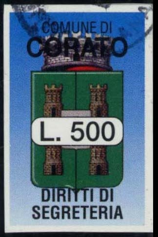 Marca da Bollo del Comune di CORATO su Carta Bianca di dimensioni 18,5 x 30 mm