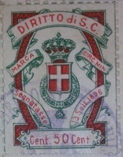 Marca da Bollo del Comune di CORDENONS su Carta Bianca di dimensioni 22 x 31 mm