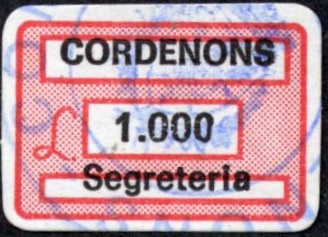 Marca da Bollo del Comune di CORDENONS su Carta Bianca di dimensioni 19 x 13 mm