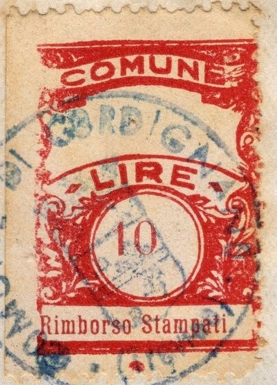 Marca da Bollo del Comune di CORDIGNANO su Carta Bianca di dimensioni 21 x 29 mm