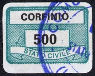 Marca da Bollo del Comune di CORFINIO su Carta Bianca di dimensioni 19 x 13 mm
