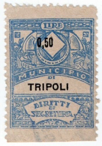 Marca da Bollo del Comune di TRIPOLI su Carta Bianca di dimensioni 21 X 33,5 mm