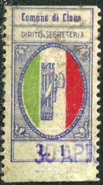 Marca da Bollo del Comune di CLANA su Carta Bianca di dimensioni 17 x 33 mm