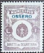 Marca da Bollo del Comune di OSSERO su Carta Bianca Sottile di dimensioni 23,5 x 30 mm