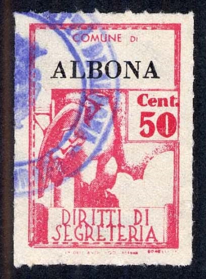 Marca da Bollo del Comune di ALBONA su Carta Bianca Sottile di dimensioni 21 X 32 mm