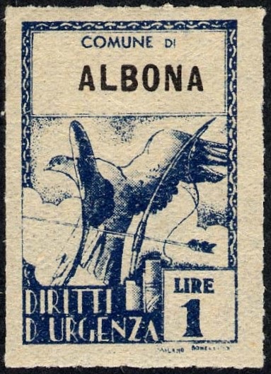 Marca da Bollo del Comune di ALBONA su Carta Bianca Sottile di dimensioni 21 X 32 mm