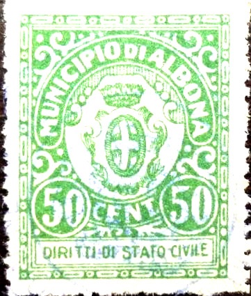 Marca da Bollo del Comune di ALBONA su Carta Bianca Sottile di dimensioni 21 x 30 mm