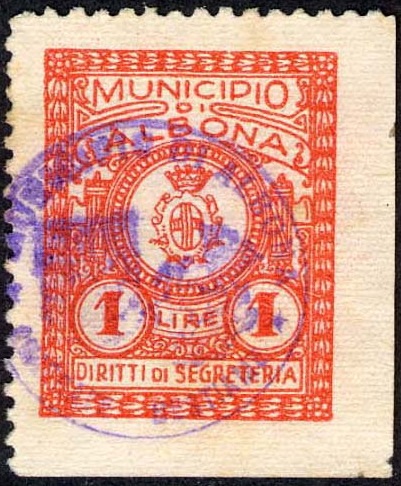 Marca da Bollo del Comune di ALBONA su Carta Bianca Sottile di dimensioni 21 x 30 mm