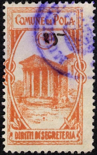 Marca da Bollo del Comune di POLA su Carta Bianca Sottile di dimensioni 19,5 x 37 mm