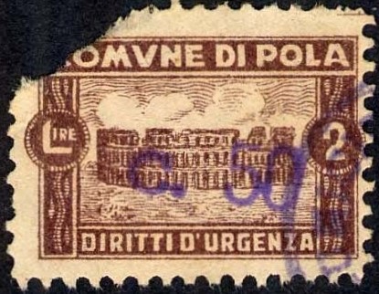 Marca da Bollo del Comune di POLA su Carta Bianca Sottile di dimensioni 26 x 17 mm