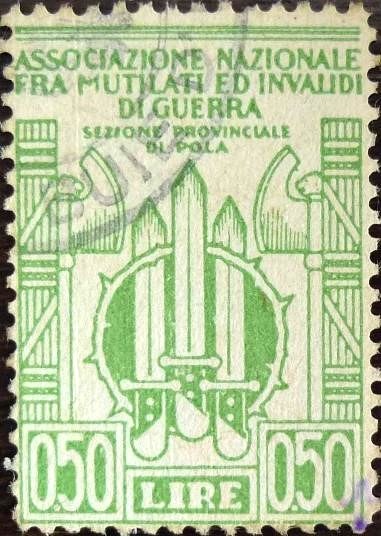 Marca da Bollo del Comune di POLA su Carta Bianca di dimensioni 22 x 32,5 mm