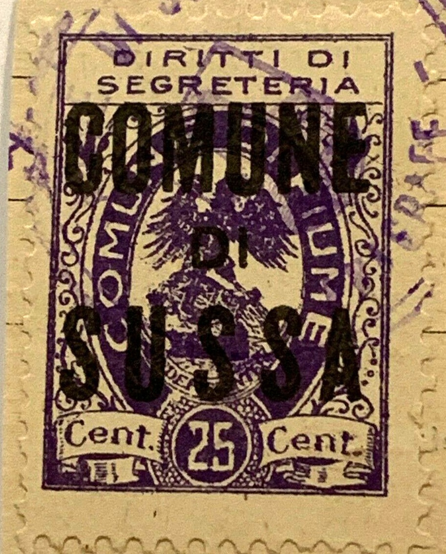 Marca da Bollo del Comune di SUSSA su Carta Bianca Sottile di dimensioni 22 x 30 mm