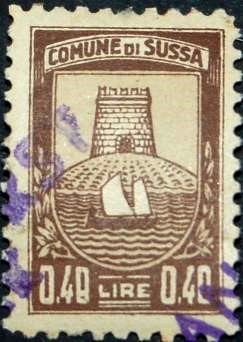 Marca da Bollo del Comune di SUSSA su Carta Bianca di dimensioni 17 x 25,5 mm
