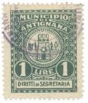 Marca da Bollo del Comune di ANTIGNANA su Carta Bianca Sottile di dimensioni 23 x 30,5 mm