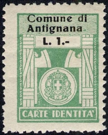 Marca da Bollo del Comune di ANTIGNANA su Carta Bianca Sottile di dimensioni 18,5 x 25 mm