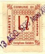 Marca da Bollo del Comune di CORIGLIANO CALABRO su Carta Bianca di dimensioni 26,5 x 33,5 mm