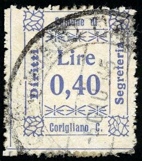 Marca da Bollo del Comune di CORIGLIANO CALABRO su Carta Bianca di dimensioni 25 x 28 mm