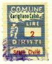 Marca da Bollo del Comune di CORIGLIANO CALABRO su Carta Bianca Sottile di dimensioni 18 x 25 mm
