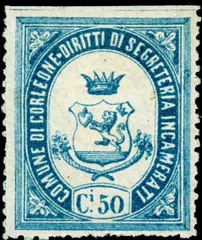 Marca da Bollo del Comune di CORLEONE su Carta Bianca Sottile di dimensioni 24 x 29,5 mm
