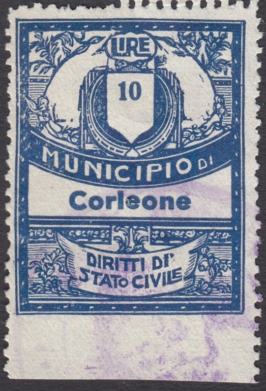 Marca da Bollo del Comune di CORLEONE su Carta Bianca di dimensioni 28 x 36 mm