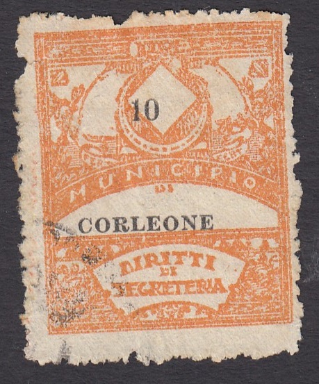 Marca da Bollo del Comune di CORLEONE su Carta Bianca di dimensioni 30 x 32 mm