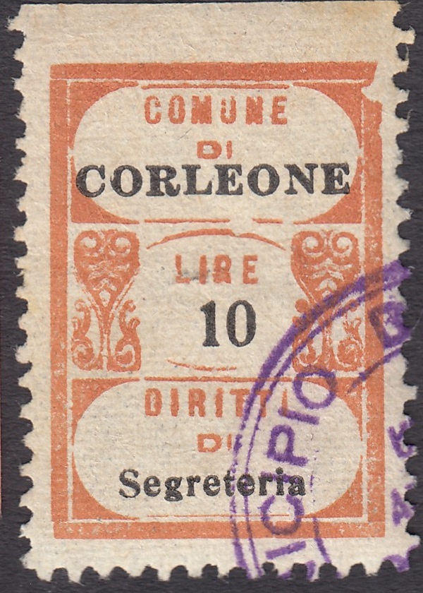 Marca da Bollo del Comune di CORLEONE su Carta Bianca di dimensioni 20 x 27,5 mm