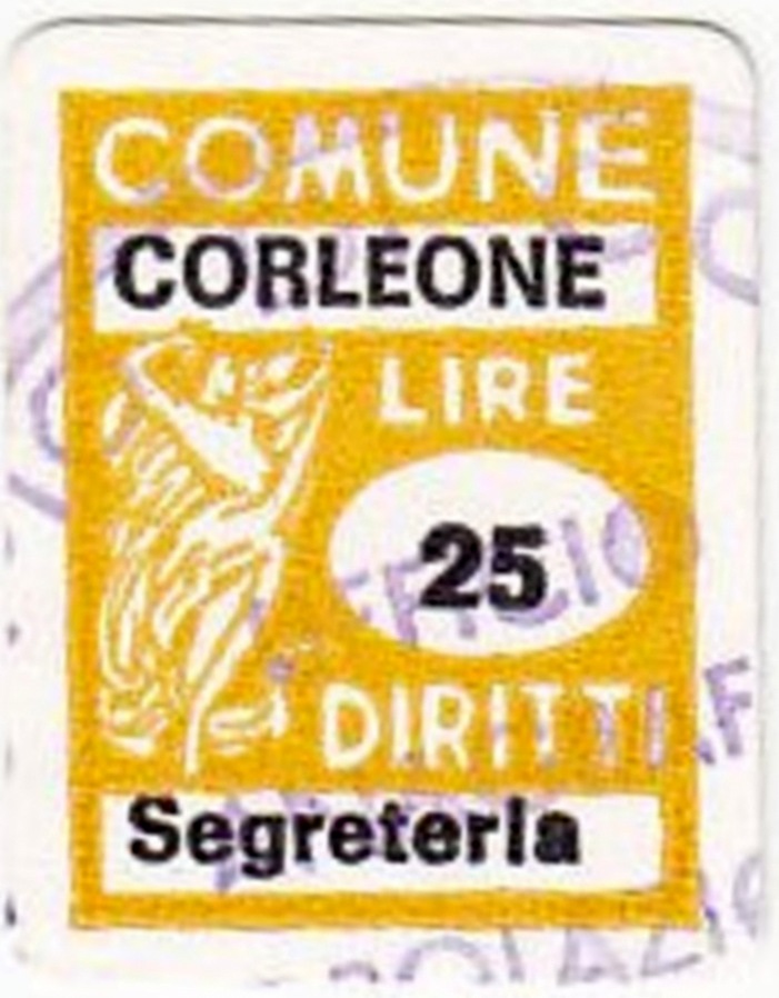Marca da Bollo del Comune di CORLEONE su Carta Bianca di dimensioni 14,5 x 21 mm