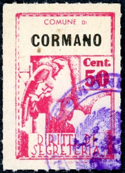 Marca da Bollo del Comune di CORMANO su Carta Bianca Sottile di dimensioni 21 X 32 mm