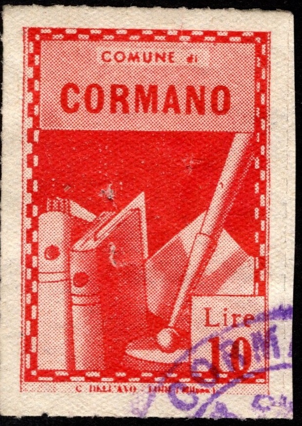 Marca da Bollo del Comune di CORMANO su Carta Bianca Sottile di dimensioni 21 X 32 mm