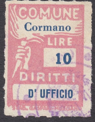 Marca da Bollo del Comune di CORMANO su Carta Bianca di dimensioni 18,5 x 26 mm