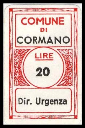 Marca da Bollo del Comune di CORMANO su Carta Bianca di dimensioni 17 x 28,5 mm