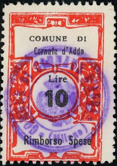 Marca da Bollo del Comune di CORNATE D´ADDA su Carta Bianca di dimensioni 22,5 x 35,5 mm