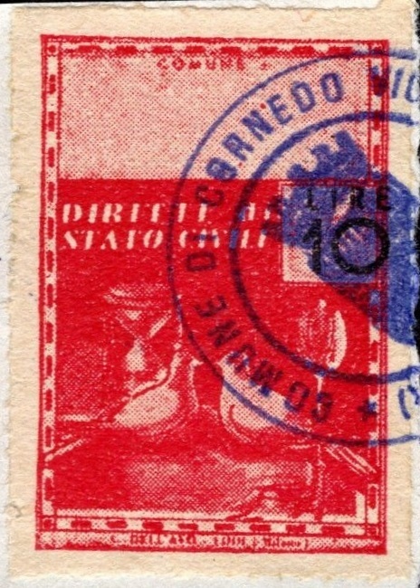 Marca da Bollo del Comune di CORNEDO VICENTINO su Carta Bianca di dimensioni 22,5 X 33 mm