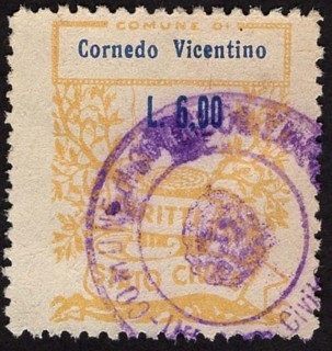 Marca da Bollo del Comune di CORNEDO VICENTINO su Carta Bianca di dimensioni mm