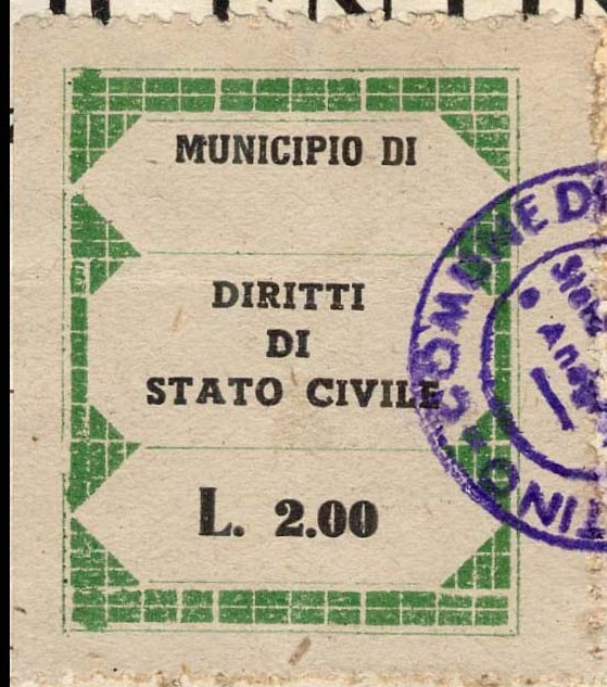 Marca da Bollo del Comune di CORNEDO VICENTINO su Carta Bianca di dimensioni 28 x 35 mm