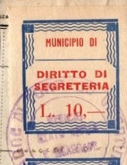 Marca da Bollo del Comune di CORNEDO VICENTINO su Carta Bianca di dimensioni 28 x 35 mm