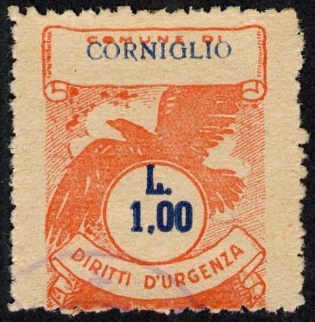 Marca da Bollo del Comune di CORNIGLIO su Carta Bianca Sottile di dimensioni 22,5 x 28 mm