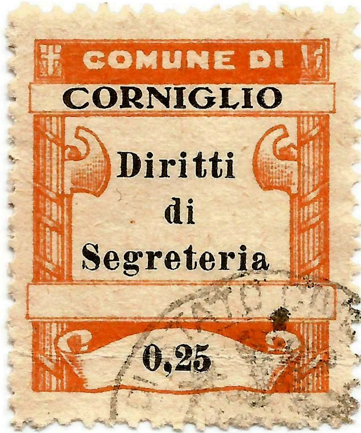 Marca da Bollo del Comune di CORNIGLIO su Carta Bianca di dimensioni 25 x 30 mm
