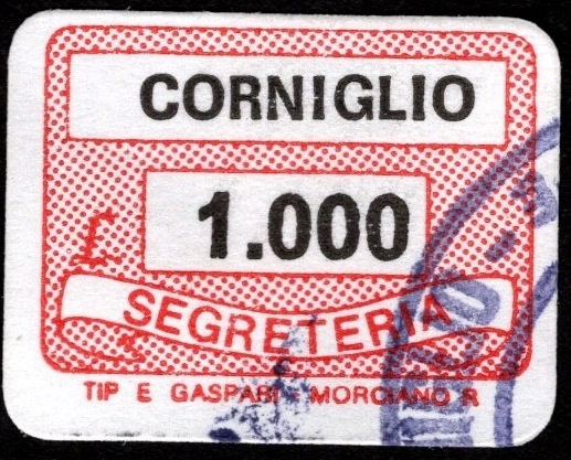 Marca da Bollo del Comune di CORNIGLIO su Carta Bianca di dimensioni 20 x 14 mm