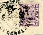 Marca da Bollo del Comune di CORREGGIO su Carta Bianca di dimensioni 19 x 22,5 mm
