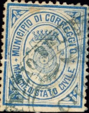 Marca da Bollo del Comune di CORREGGIO su Carta Bianca di dimensioni 20 x 25 mm
