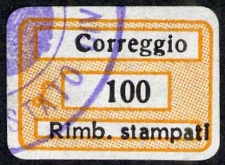 Marca da Bollo del Comune di CORREGGIO su Carta Bianca di dimensioni 15, x 12,5 mm