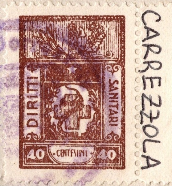 Marca da Bollo del Comune di CORREZZOLA su Carta Bianca di dimensioni 22,5 x 29 mm