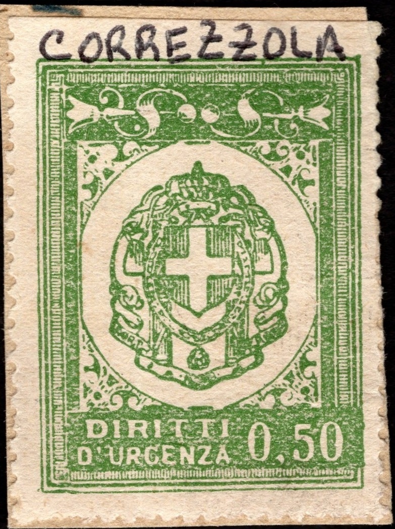 Marca da Bollo del Comune di CORREZZOLA su Carta Bianca di dimensioni 22,5 x 32 mm