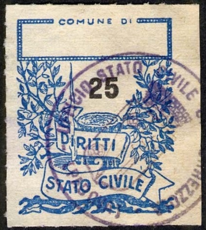 Marca da Bollo del Comune di CORREZZOLA su Carta Bianca di dimensioni 22 x 27 mm