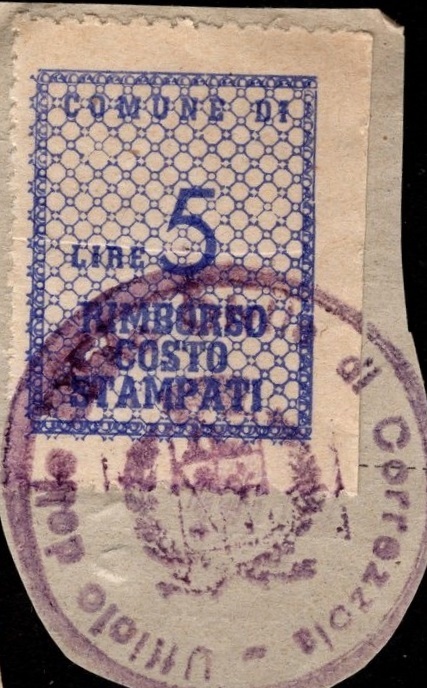 Marca da Bollo del Comune di CORREZZOLA su Carta Bianca di dimensioni 22 x 27 mm