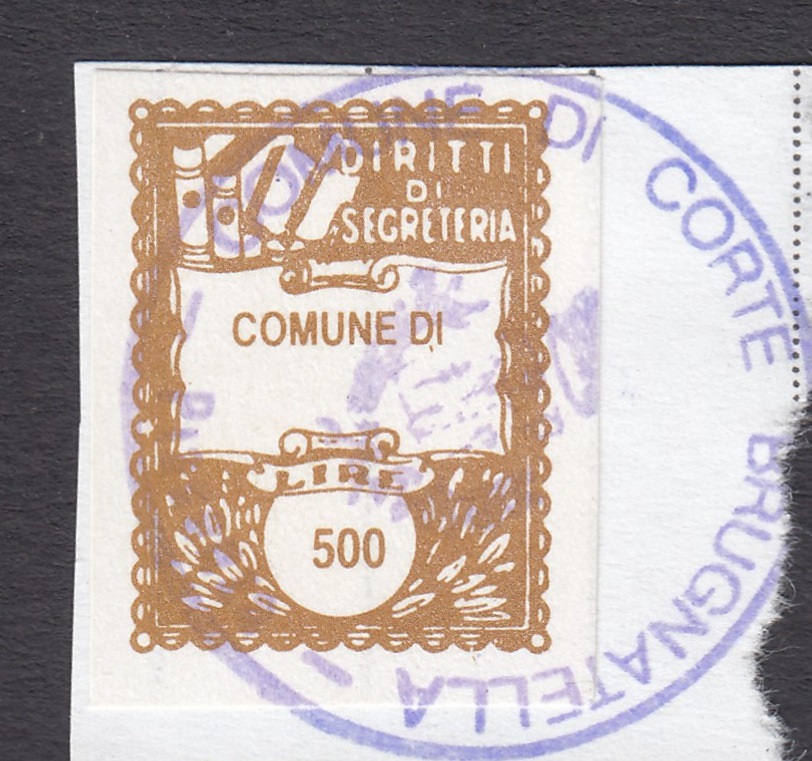Marca da Bollo del Comune di CORTE BRUGNATELLA su Carta Bianca di dimensioni 16 x 22,5 mm