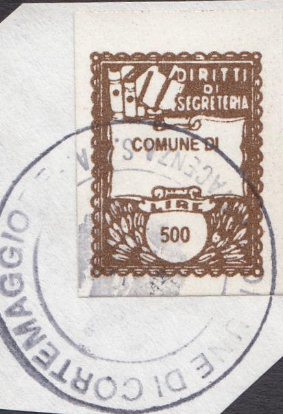 Marca da Bollo del Comune di CORTEMAGGIORE su Autoadesivo di dimensioni 17,5 x 21 mm