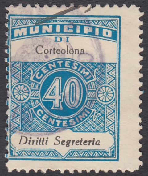 Marca da Bollo del Comune di CORTEOLONA su Carta Bianca di dimensioni 22,5 x 29 mm