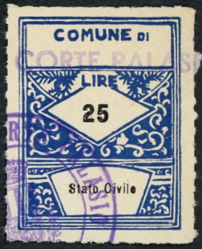 Marca da Bollo del Comune di CORTE PALASIO su Carta Bianca di dimensioni 22 x 29 mm